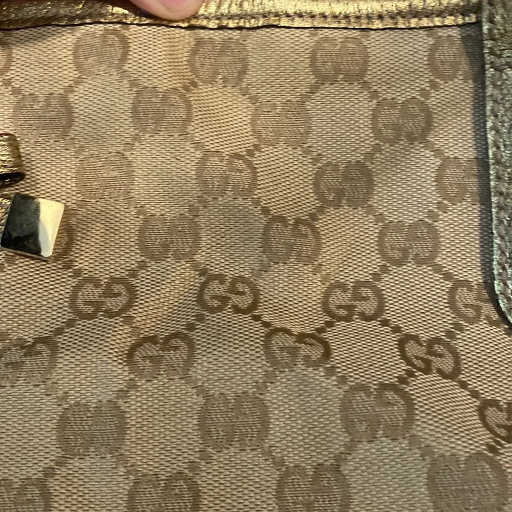 Gucci Princy GG Monogram Gold Canvas Leather Tote Cute Bow Damaged (Authentic) - Picture 8 of 14